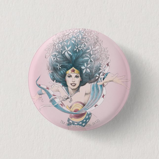 Badge Rond 2,50 Cm Wonder Woman and Flowers (Devant)