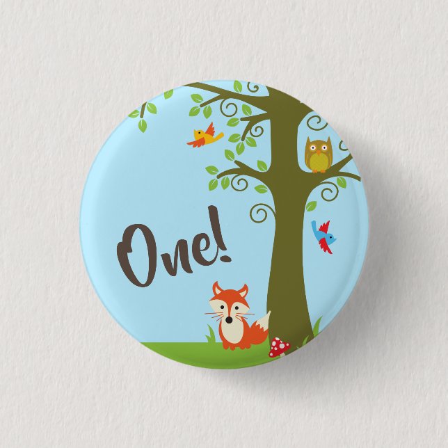 Badge Rond 2,50 Cm Woodland Enfant's Birthday Party mignonne Fox (Devant)