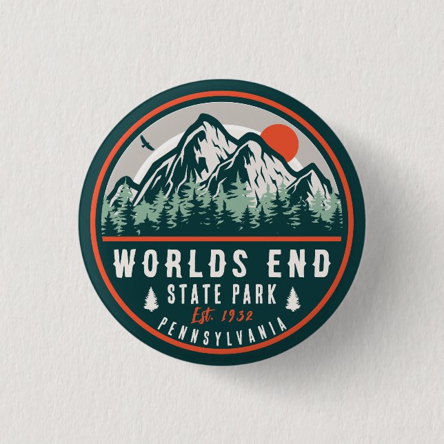 Badge Rond 2,50 Cm Worlds End State Park Pennsylvania Retro Sunset (Devant)