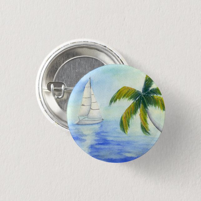 Badge Rond 2,50 Cm Yacht sur la mer Palma (Devant & derrière)