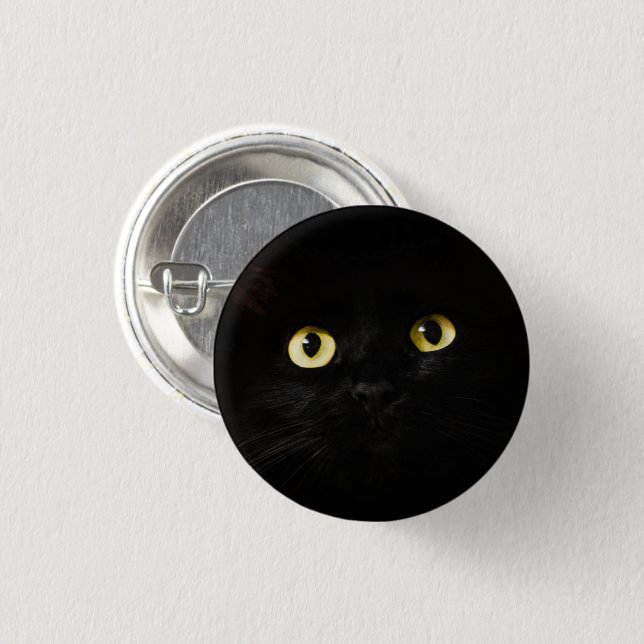Badge Rond 2,50 Cm Yellow Cat Eyes, Chat noir, Arrière - plan noir (Devant & derrière)