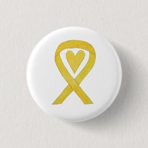 Badge Rond 2,50 Cm Yellow Heart Awareness Ribbon Custom Art Pins
