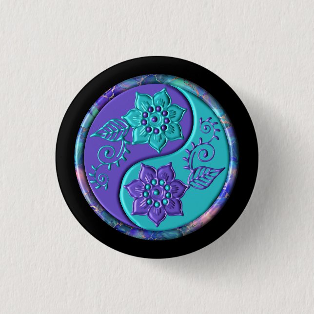 Badge Rond 2,50 Cm Yin Yang Bleu et Violet (Devant)
