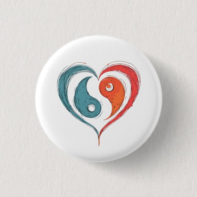 Badge Rond 2,50 Cm Yin Yang équilibre cardiaque Artistique (Devant)