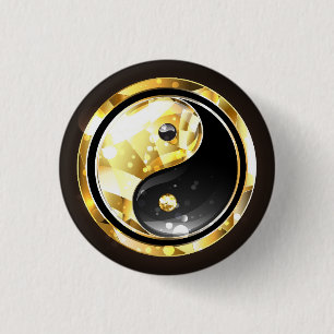 Badge Rond 2,50 Cm Yin Yang or sur noir