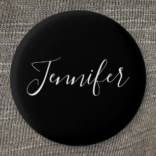 Badge Rond 2,50 Cm Your Name   Elegant White Script on Black