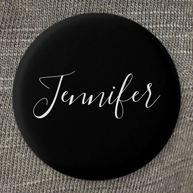 Badge Rond 2,50 Cm Your Name | Elegant White Script on Black (Créateur téléchargé)