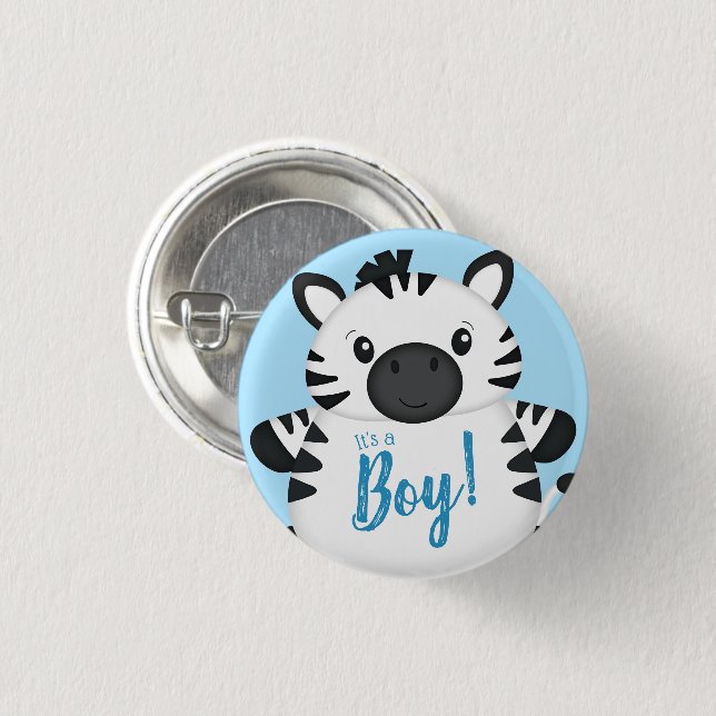 Badge Rond 2,50 Cm Zebra Baby shower Safari Blue Boy (Devant & derrière)