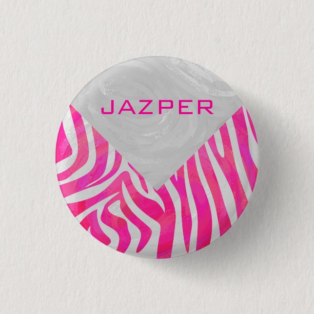 Badge Rond 2,50 Cm Zebra Hot rose et blanc avec Monogramme (Devant)