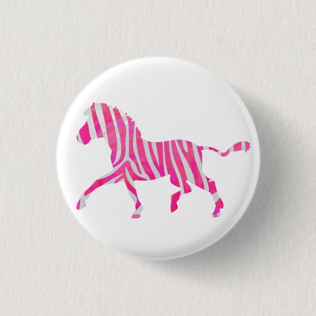 Badge Rond 2,50 Cm Zebra Hot rose et blanc Silhouette (Devant)