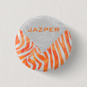 Badge Rond 2,50 Cm Zebra Monogram orange et blanc