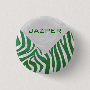 Badge Rond 2,50 Cm Zebra Monogramme Vert et Blanc Impression