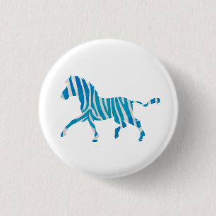 Badge Rond 2,50 Cm Zebra Silhouette Bleu et Blanc
