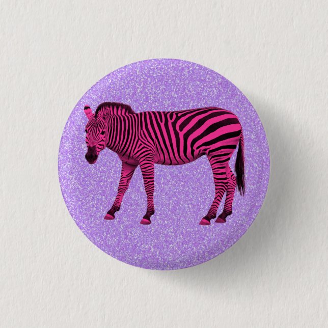 Badge Rond 2,50 Cm Zèbre rose chaud sur les étincelles violettes (Devant)