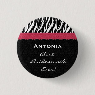 Badge Rond 2,50 Cm Zèbre rouge blanc noir V7 de demoiselle d'honneur