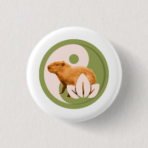 Badge Rond 2,50 Cm Zen Capybara Yin Yang