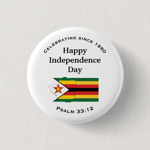 Badge Rond 2,50 Cm ZIMBABWE DRAPEAU Joyeux Jour de l'Indépendance BLA