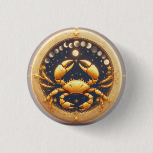 Badge Rond 2,50 Cm Zodiaque Cosmique Cancer Doré