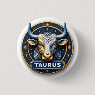Badge Rond 2,50 Cm ♉ Zodiaque Taureau Emblème Or Aura ♉