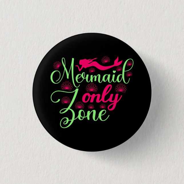 Badge Rond 2,50 Cm Zone Sirène uniquement en rose chaud et vert néon (Devant)