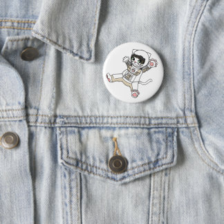 BADGE ROND 5 CM 宇宙飛行士猫（ホワイト）缶バッジ