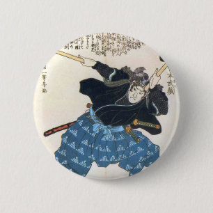 Badge Rond 5 Cm 宮本武蔵 de Musashi Miyamoto avec deux Bokken