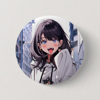 Badge Rond 5 Cm 缶バッジ あっかんべーJK|Badge 寿司娘 GenerativeAI