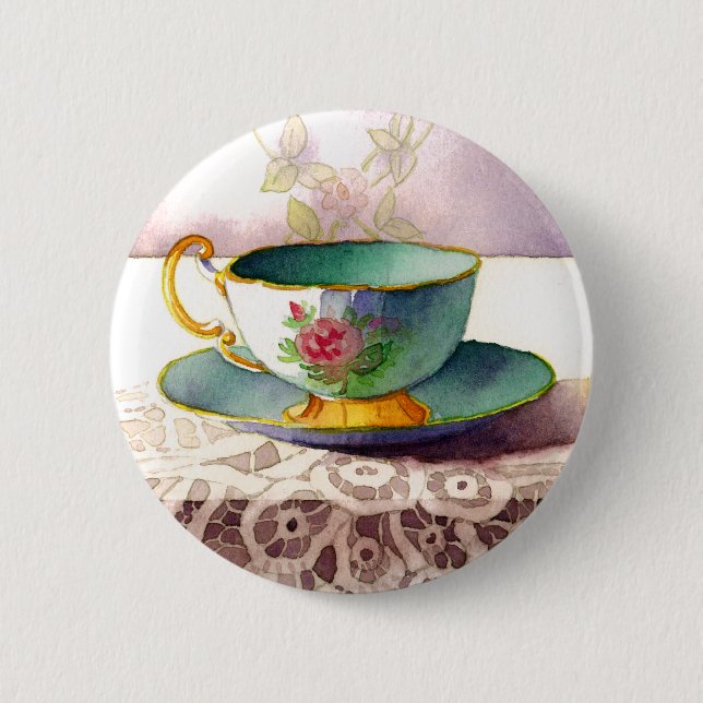 Badge Rond 5 Cm 0001 Teacup on Lace Button (Devant)
