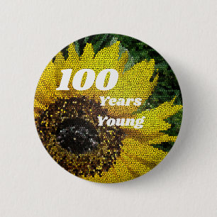 Badge Rond 5 Cm 100 Année Jeune Anniversaire Mosaïque TournesolFlo