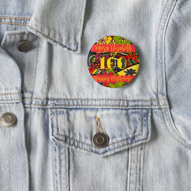 Badge Rond 5 Cm 100 Anniversaires floraux (En situation)