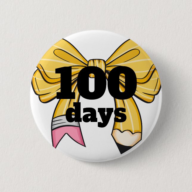 Badge Rond 5 Cm 100 Days of School Yellow Pencil Bow (Devant)