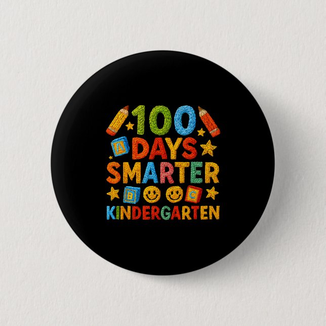 Badge Rond 5 Cm 100 Days Smarter Kindergarten Milestone School Ach (Devant)