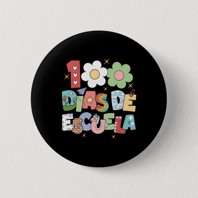 Badge Rond 5 Cm 100 Dias De Escuela Enseignant Bilingue Espagnol (Devant)