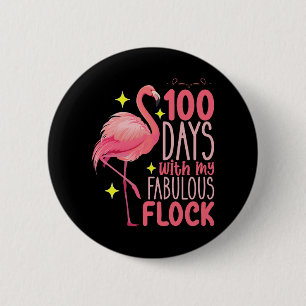 Badge Rond 5 Cm 100 jours avec mon école de flamants roses fabuleu