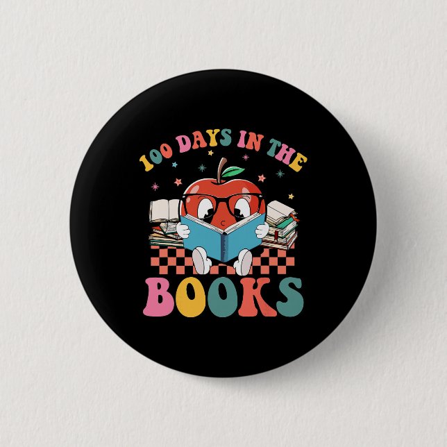 Badge Rond 5 Cm 100 jours dans les livres enseignant la lecture 10 (Devant)