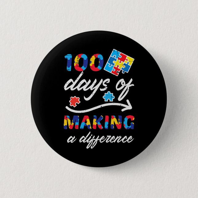 Badge Rond 5 Cm 100 jours de différence Autisme Puzzle 100ème jour (Devant)