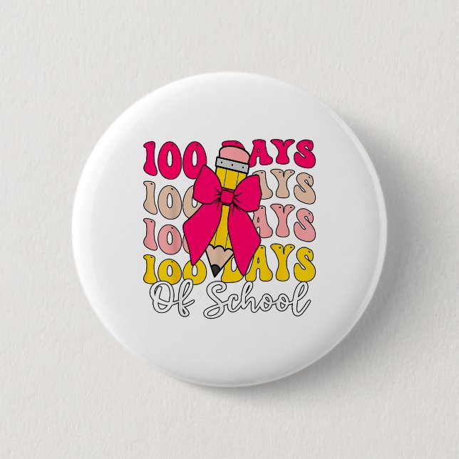 Badge Rond 5 Cm 100 Jours D'École Coquette Bow 100E Jour De (Devant)