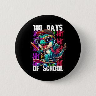 Badge Rond 5 Cm 100 Jours D'école Dinosaure Génial En Skateboard 