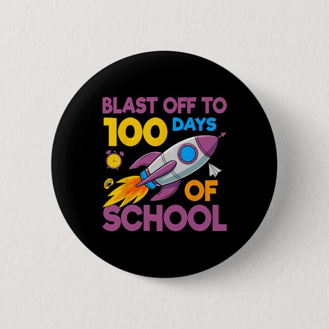 Badge Rond 5 Cm 100 Jours d'école Fusée spatiale pour enfants élèv (Devant)