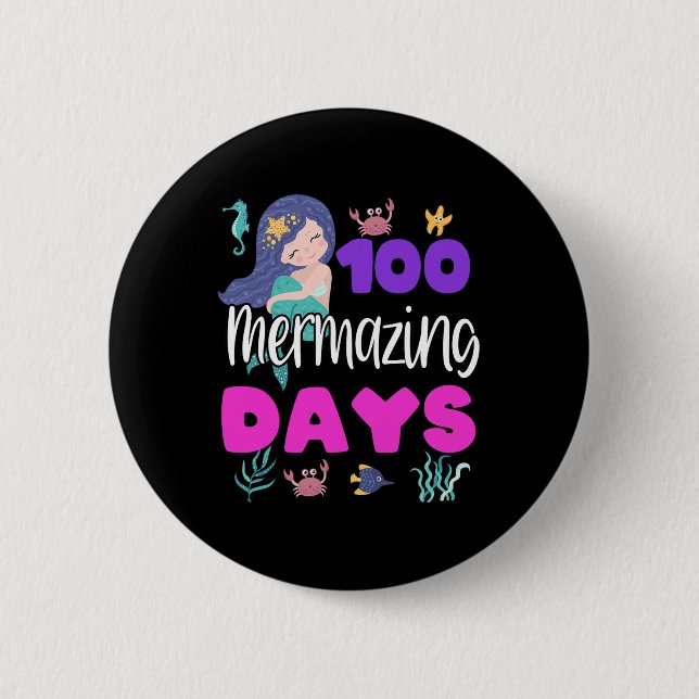Badge Rond 5 Cm 100 Jours D'École Mermaid Mignonne Enseignant Gi É (Devant)