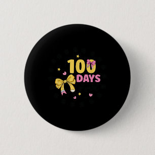Badge Rond 5 Cm 100 Jours D'Enseignant À L'École Coquette Bow 100e