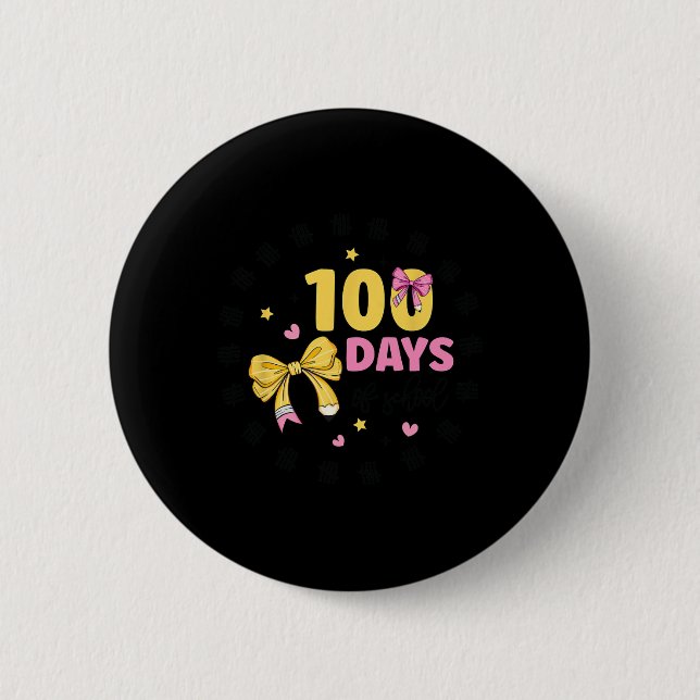 Badge Rond 5 Cm 100 Jours D'Enseignant À L'École Coquette Bow 100e (Devant)