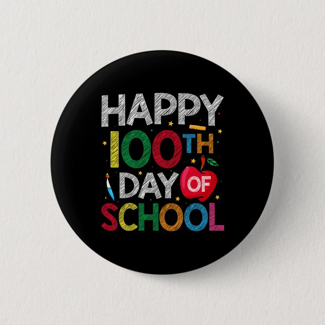 Badge Rond 5 Cm 100 Jours D'Enseignant Scolaire Et Enfants Joyeux  (Devant)