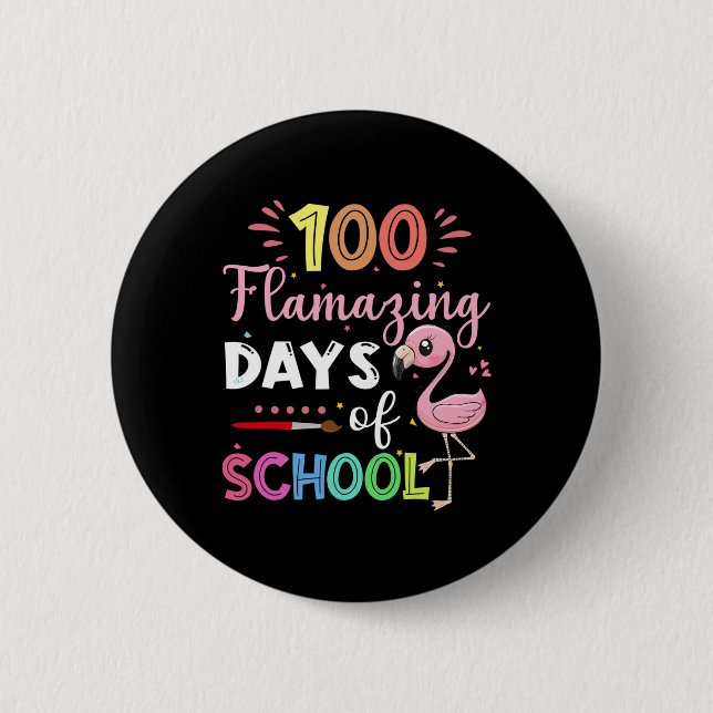 Badge Rond 5 Cm 100 Jours Extraordinaires D'École Mignonne Flamant (Devant)