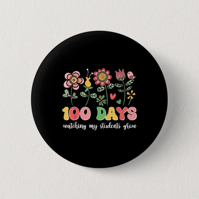 Badge Rond 5 Cm 100 jours Growing Boho Flowers Enseignant 100e jou (Devant)