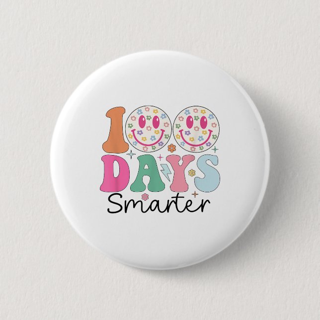 Badge Rond 5 Cm 100 Jours Smarter Joyeux 100E Jour D'École (Devant)