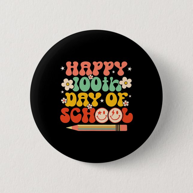Badge Rond 5 Cm 100e Jour De L'École Enseignant Enfants Retro Supe (Devant)