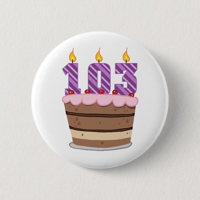 Badge Rond 5 Cm 103 ans sur le gâteau d'anniversaire (Devant)