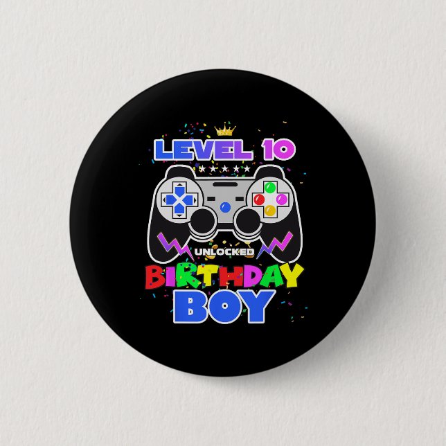 Badge Rond 5 Cm 10 Anniversaire déverrouillé Jeu vidéo garçon 10e  (Devant)