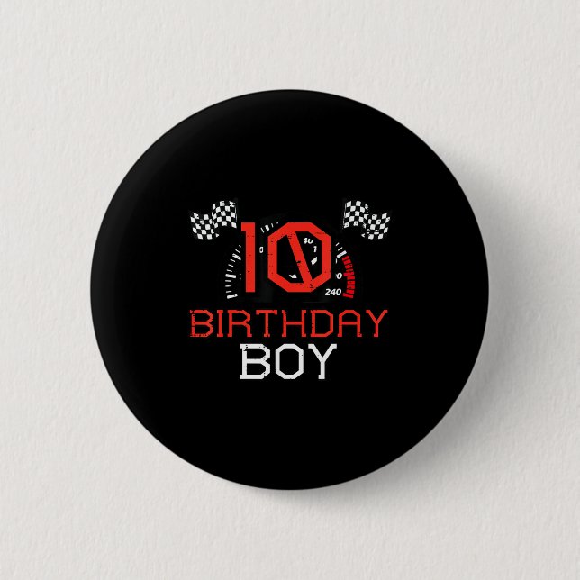 Badge Rond 5 Cm 10 Birthday Boy Speedometer Race Flag 10th Bday Bo (Devant)